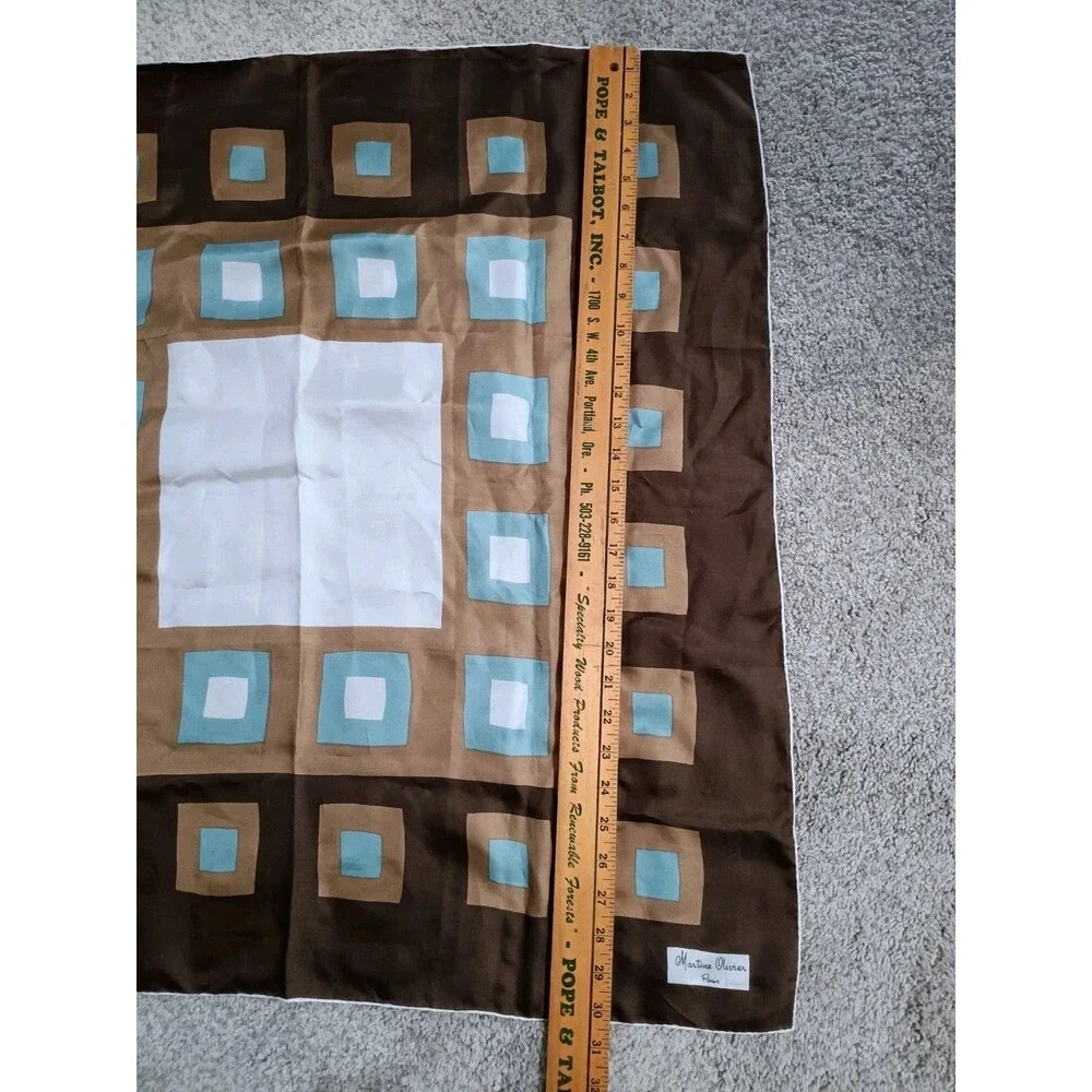 Vintage Martine Olivier Paris 100% Silk Scarf Geometric Made In France 30x29 EUC